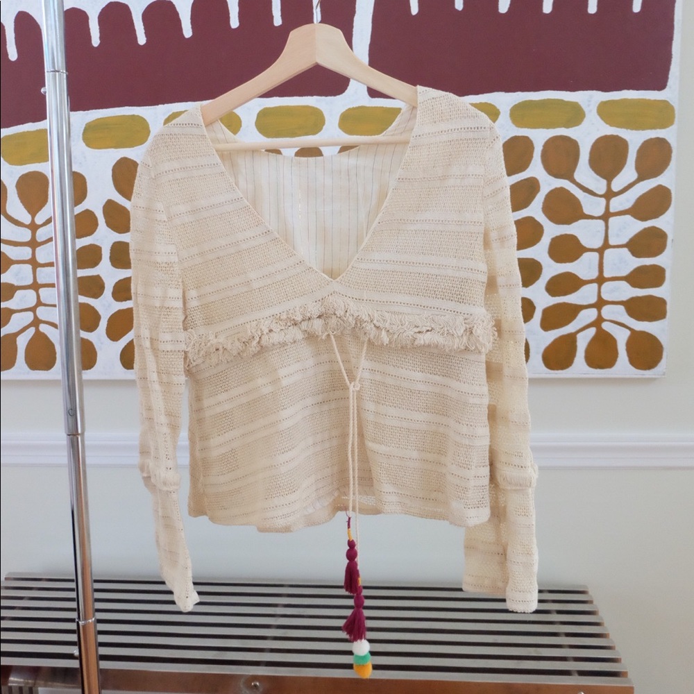 Cream crochet long sleeve top
